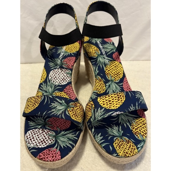 Monroe & Main Pineapple Wedge Heel Espadrilles Women's Sz 12 Navy Print Bohemian - Picture 2 of 8